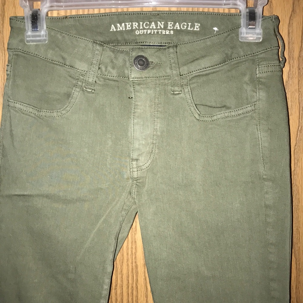 mid-rise green super skinny /super stretch jeans